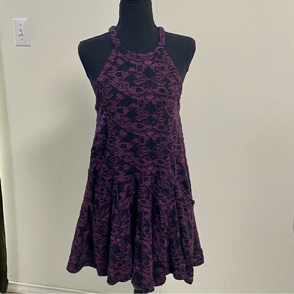 Free People Dress Women’s Size Small Black Purple Halter Swing Mini Dress - Picture 1 of 14